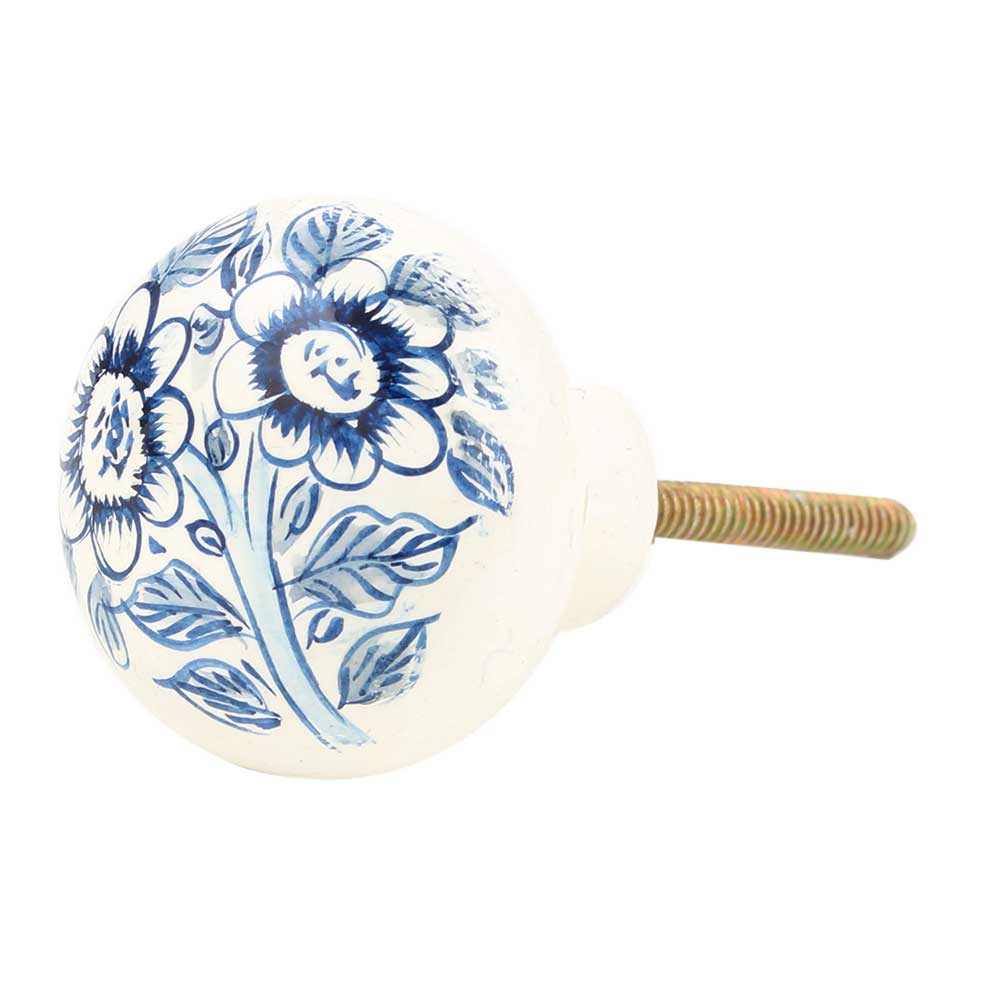Blue Floral Hand Painted Kashmiri Indian Cabinet Knobs